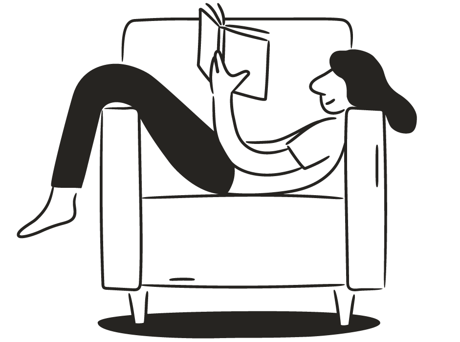 Illustration av en person som läser i en fåtölj